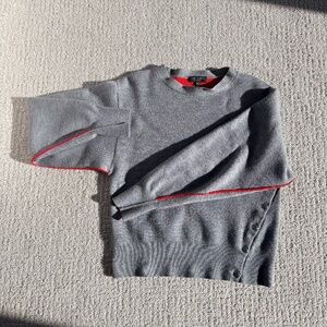 Rag & Bone Gray Crewneck Merinol Cotton Sweater with Red Accents